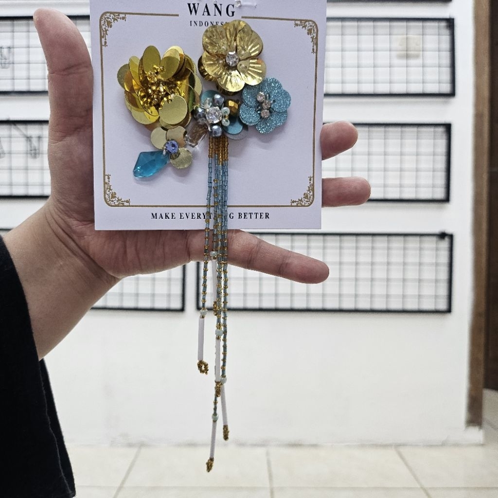 CANTALOUPE 3D FLOWER Biru Gold /PAYET BUNGA 3D / PAYET RANGKAI