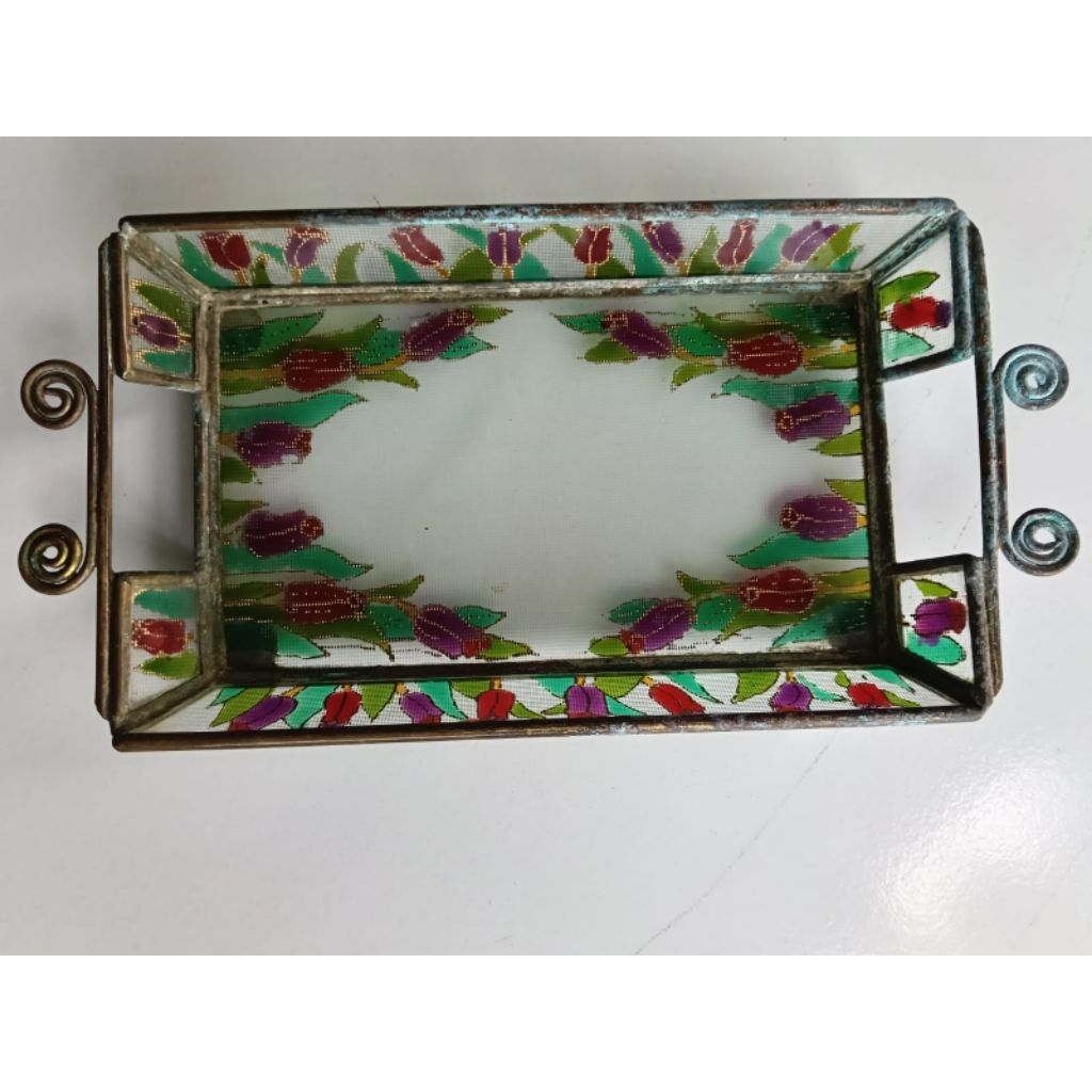 baki nampan kaca hias Kuningan antik lawas jadul