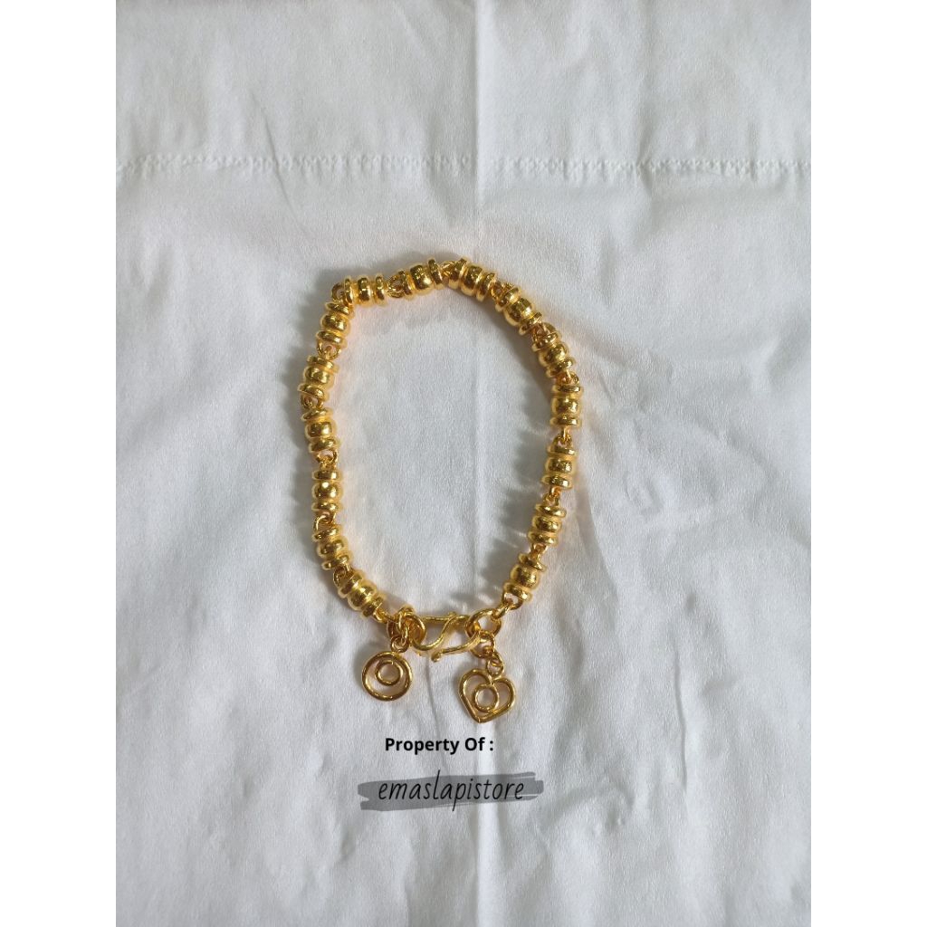 Gelang Medium Rantai Kendi Tulang Lapis Emas 999 Banjar