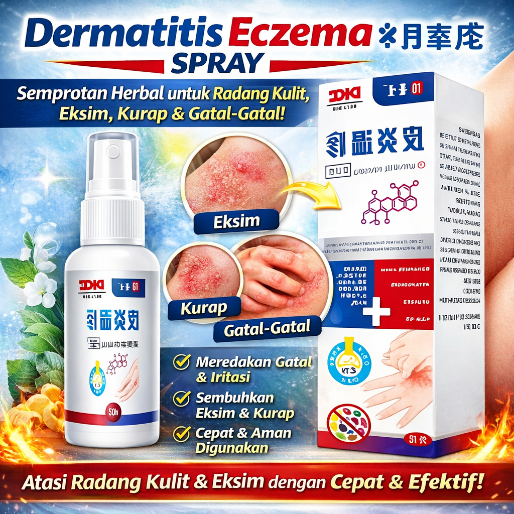 Dermatitis Eczema Spray – Spray Herbal untuk Radang Kulit, Eksim, Kurap & Gatal-Gatal