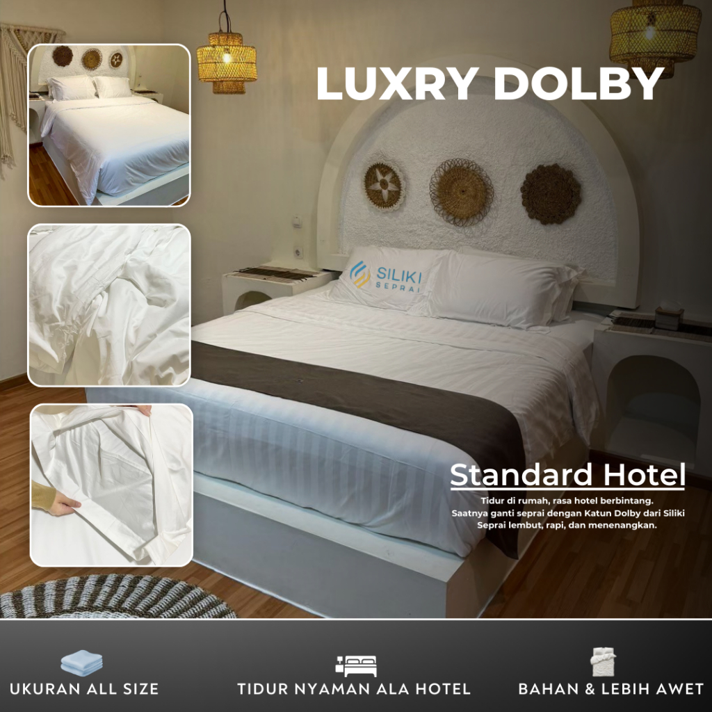 Sprei Hotel Motif Garis Putih Salur Katun Dolby Salur Ukuran 100x200 120x200 160x200 180x200 200x200