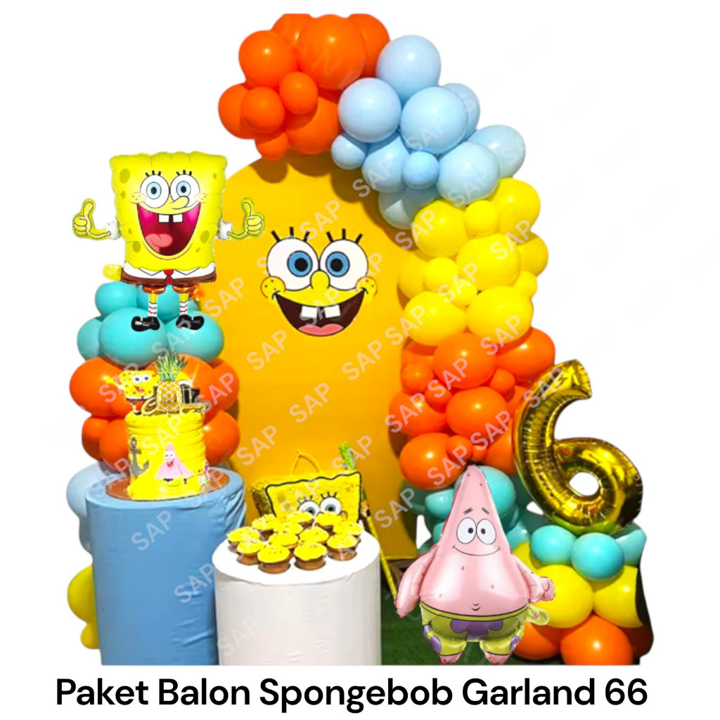 Paket Balon SPONGEBOB GARLAND 66 / Dekorasi Ulang Tahun Balon Spongebob