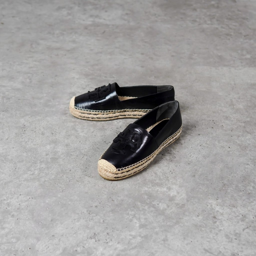 Sepatu TB EMBOSSED GRAINED LEATHER BLACK ESPADRILLES 100% ORIGINAL