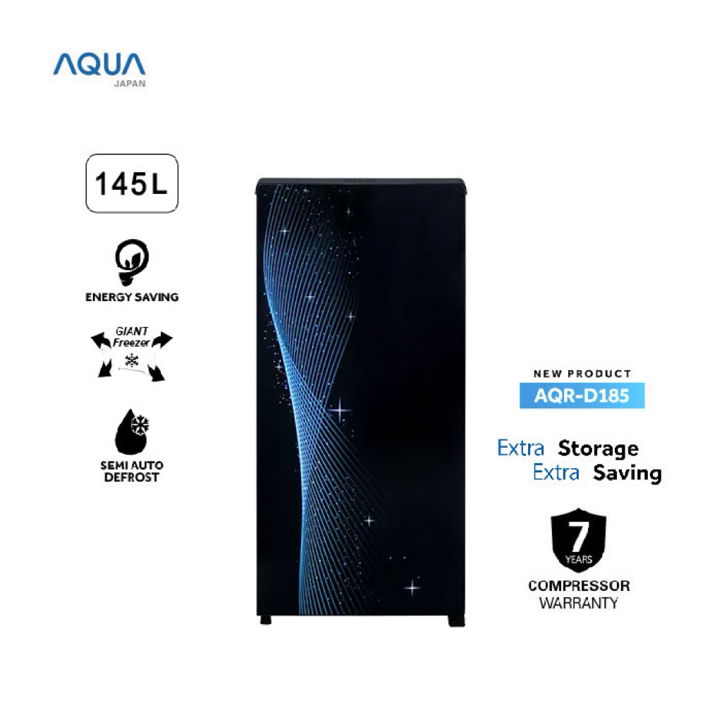Kulkas 1 Pintu Aqua Japan AQR-D185 - Low Watt & Tempered Glass - Kapasitas 145 Liter