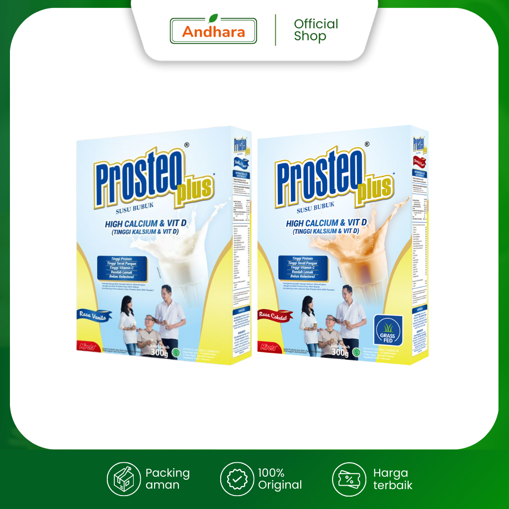 PROSTEO Plus Susu Bubuk 300gr - Tinggi Kalsium & Vit D Rasa Coklat/ Vanila