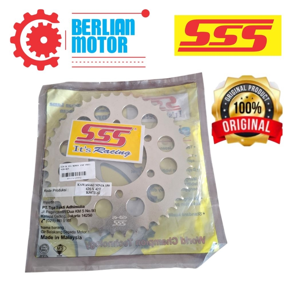 ​[ORIGINAL] Gear Belakang SSS Kawasaki Ninja 150 Steel 428 x 42T