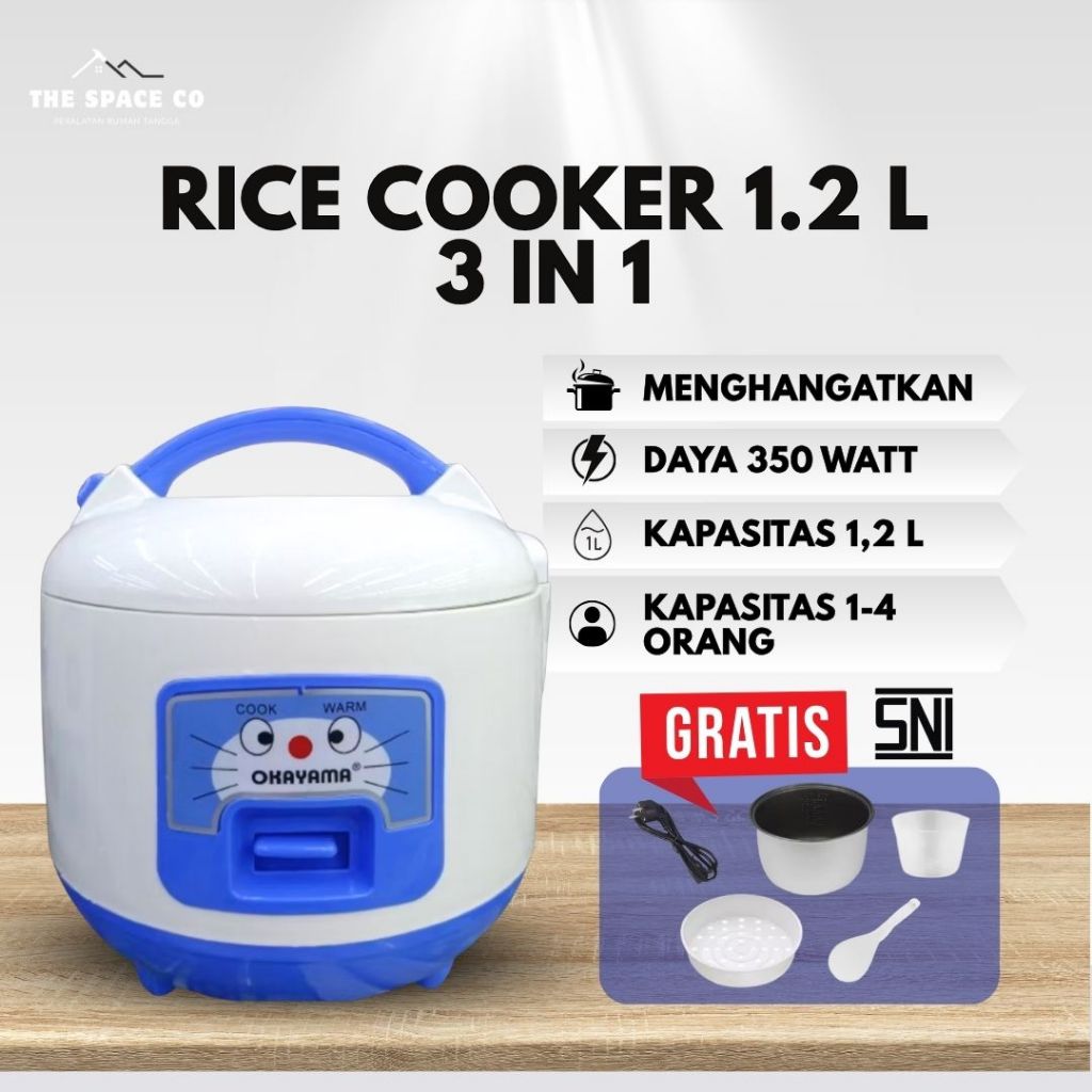 OKAYAMA Rice Cooker 1,2 Liter Anti Lengket Mejikom Untuk Masak Nasi Menghangatkan Makanan Hemat Daya