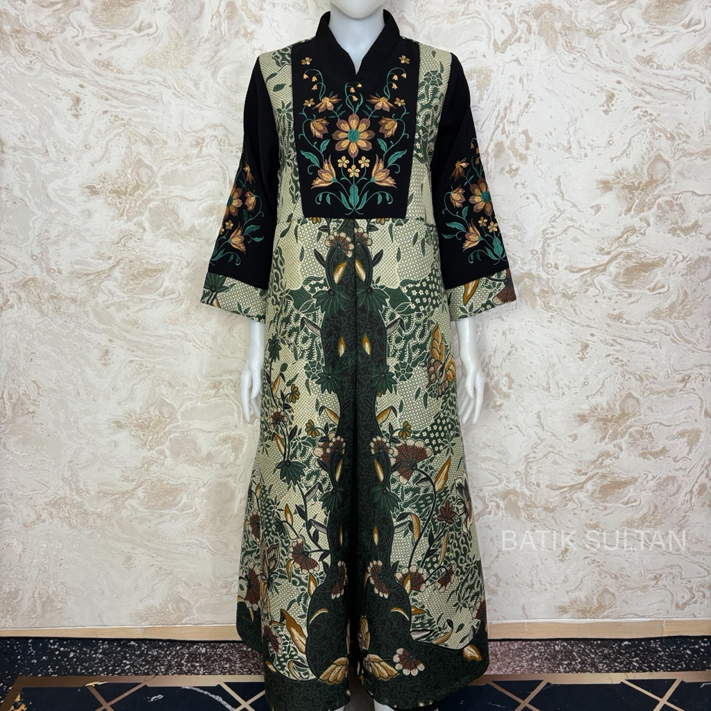 Atasan Gamis Batik Wanita Kain Katun Doby  Bordir Elegan Lapisan Furing Tricot Waffle l Gamis Cewe K