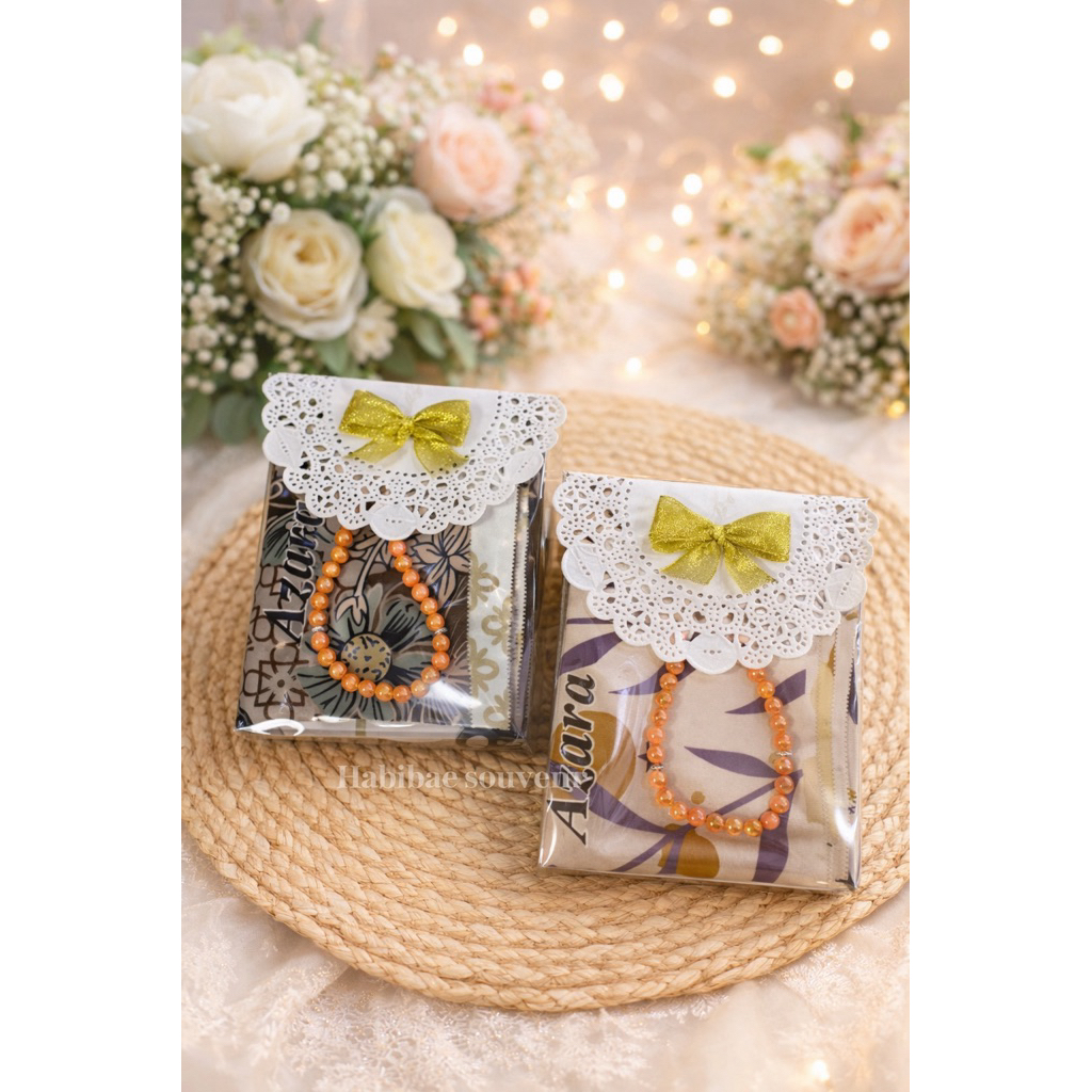 Hampers jilbab segiempat azara oleh oleh haji umroh souvenir aqiqah tahlilan sofenir souvenir jilbab