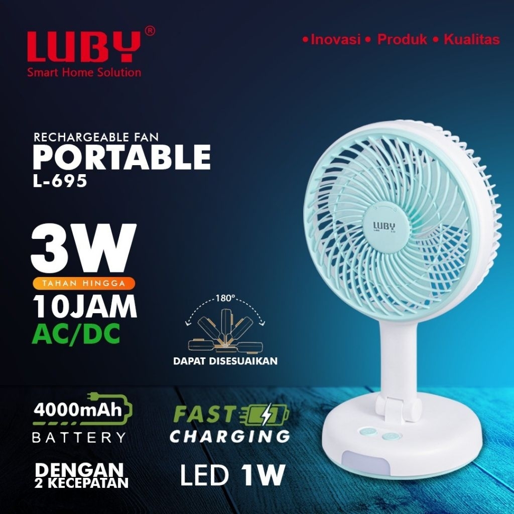 LUBY – Kipas Angin Portable Rechargeable L-695 – Meja & Dinding Adjustable 180°