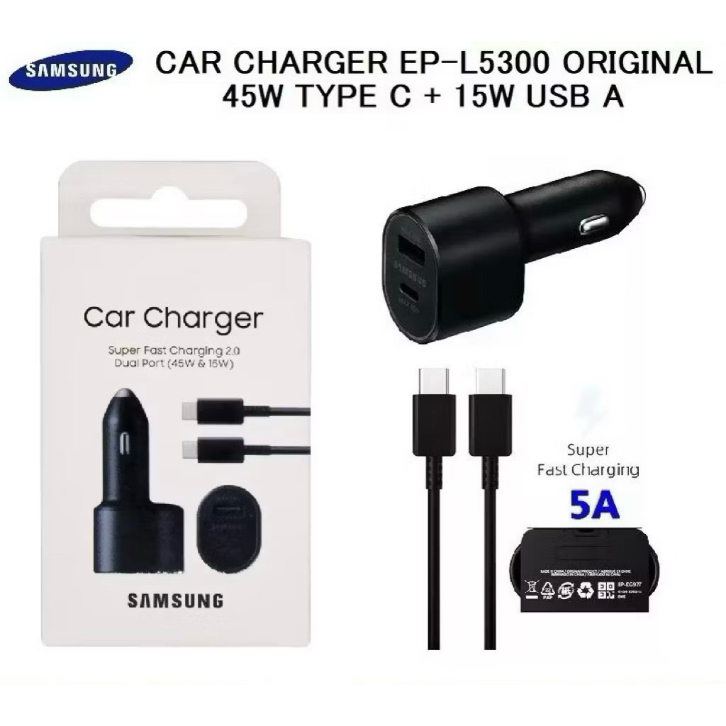 Charger Mobil / Car Charger Samsung 45W Type-C + 15W USB A