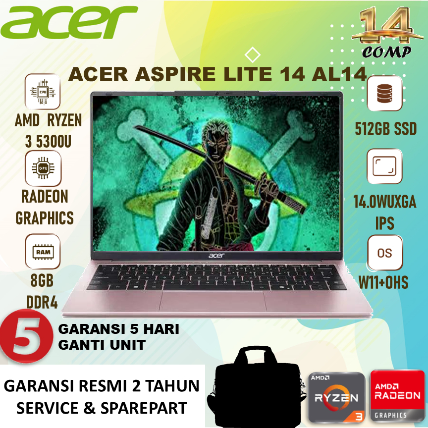 Laptop ACER Aspire Lite AL14 42P AMD Ryzen 3 5300U 8GB 512GB ssd 14.0 WUXGA IPS W11 OHS
