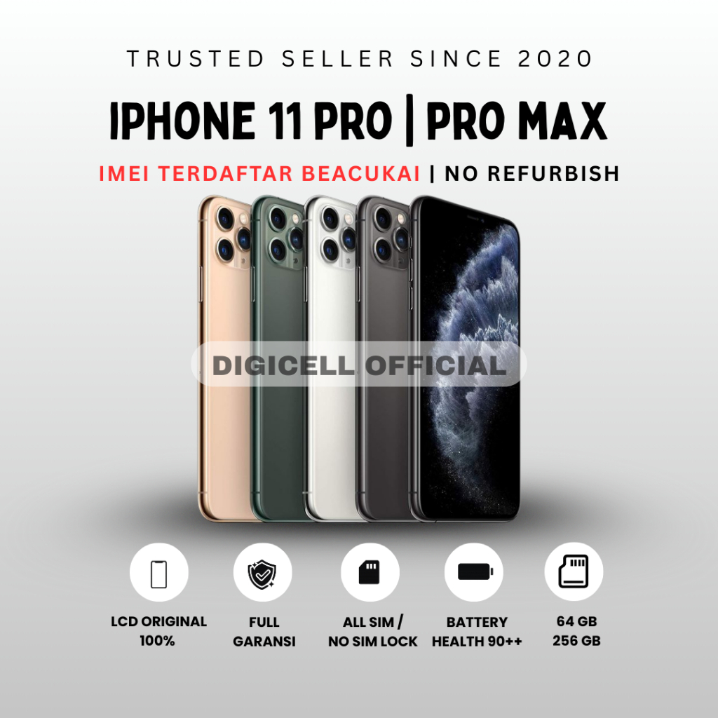 Terdaftar IMEI BC (Beacukai) iPHONE 11 Pro - 11 Pro Max kapasitas 64gb - 256gb LCD original 100% Buk
