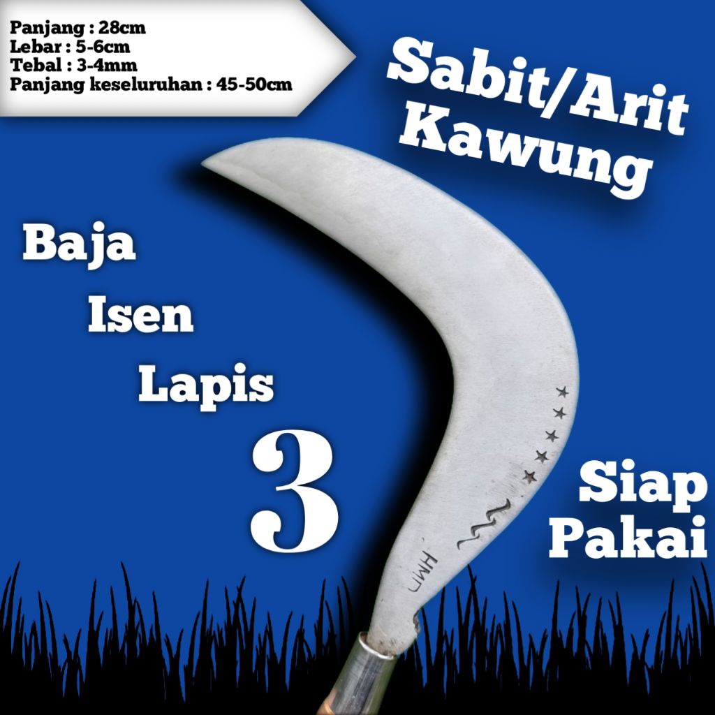 Sabit/Arit Kawung Baja Isen Lapis 3 (Sudah Di Asah) Siap Pakai