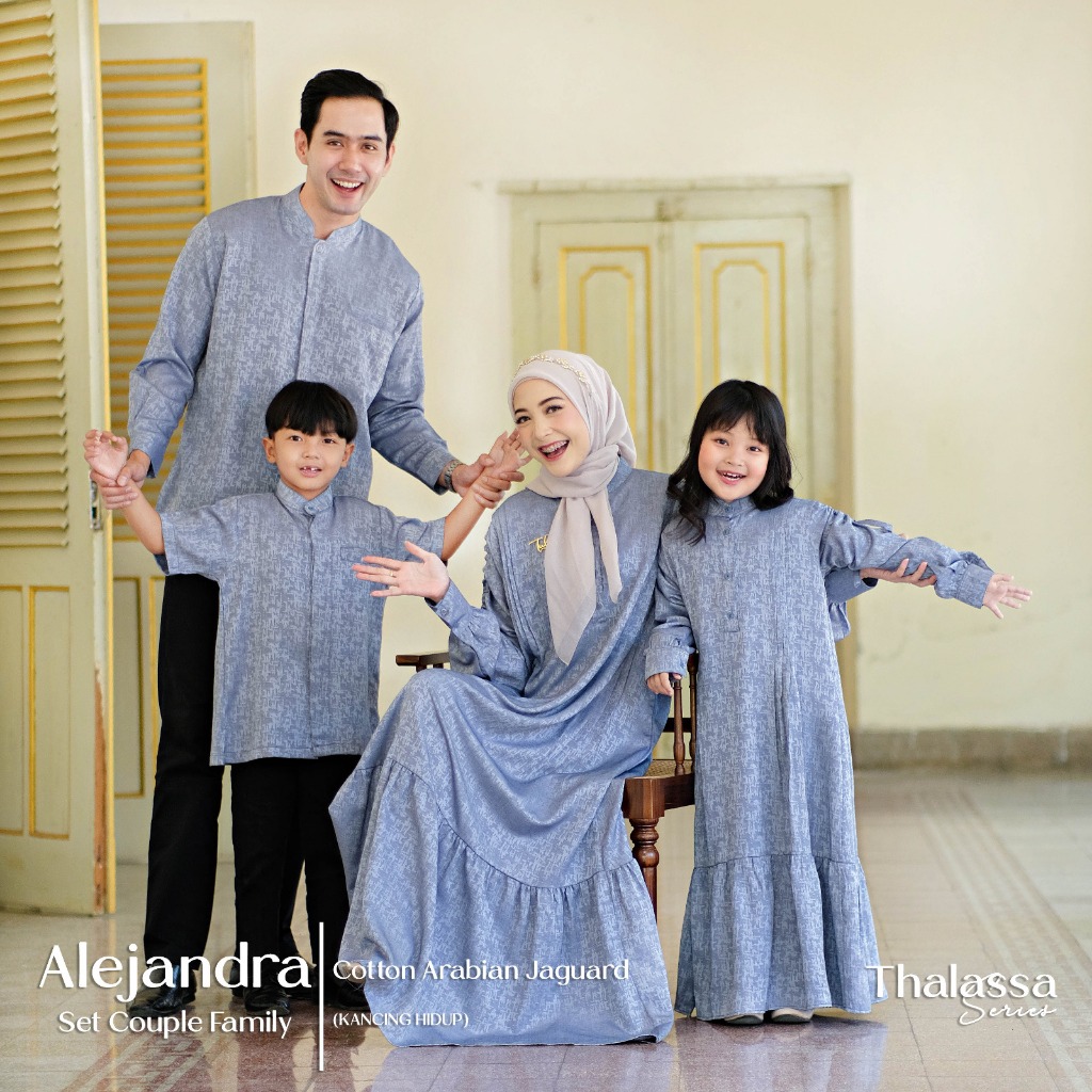 Alejandra Set Couple Dress Kurta Muslim Cotton Arabian Jacquard Motif Batik Gamis Koko Baju Sarimbit