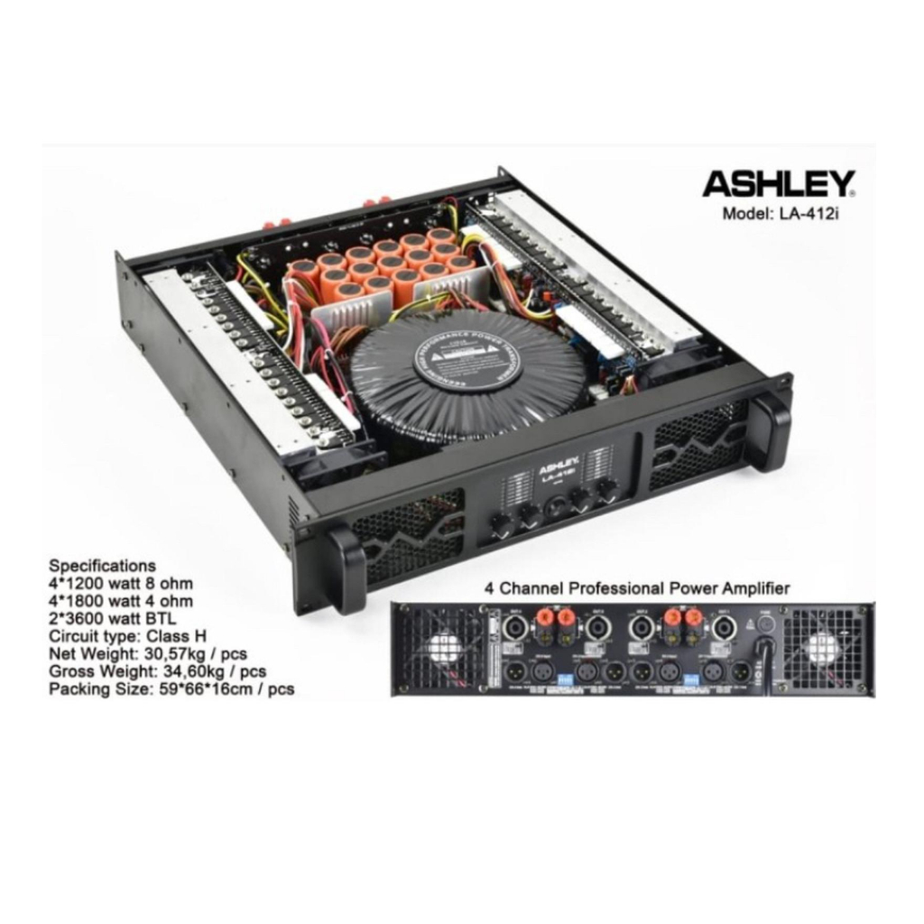 Power Amplifier ASHLEY LA412i  4x1200 Watt / Power Ashley LA 412i 4 Channel Ashley LA-412i 4 CH