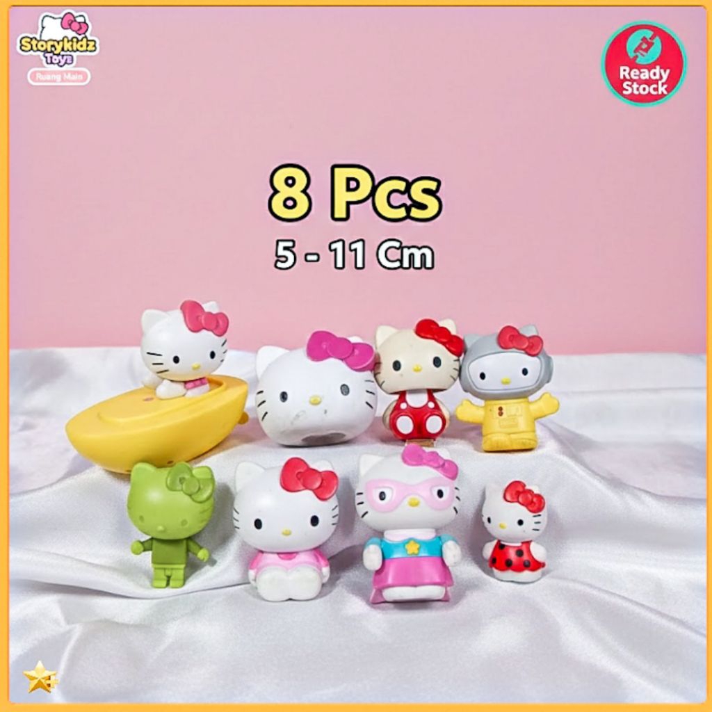Mainan Anak Hello Kitty Set 8 Pcs Miniatur Figure Pajangan Topper Kue Ultah Lucu