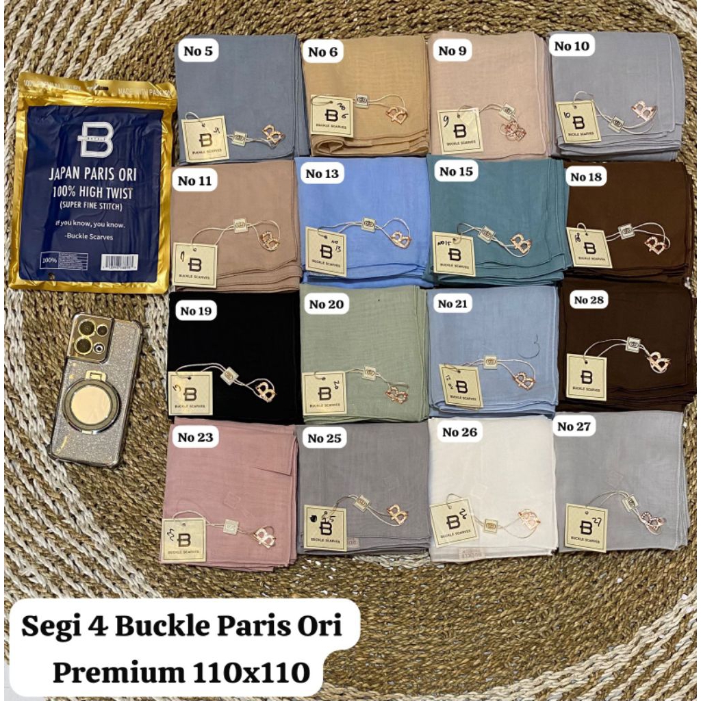 KERUDUNG SEGI EMPAT PARIS ORI POUCH / HIJAB SEGIEMPAT BUCKLE SCARVES / JILBAB VOAL POLOS  PARIS ORI