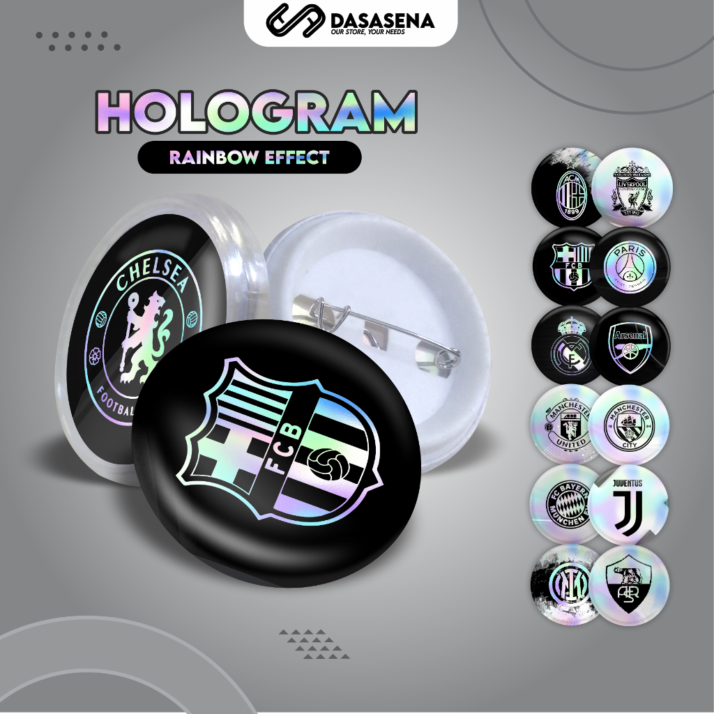 Pin/Bros/Peniti Hologram Aesthetic Klub Bola Barca Real Madrid AC Milan Chelsea