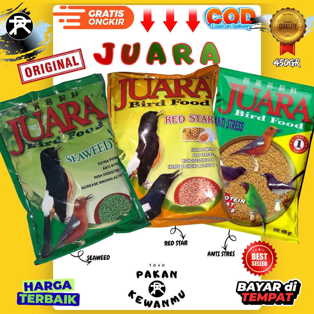 JUARA BIRD FOOD 450gr Seaweed Red Star Anti Stress Voer Pur Makanan Pakan Burung Protein Tinggi