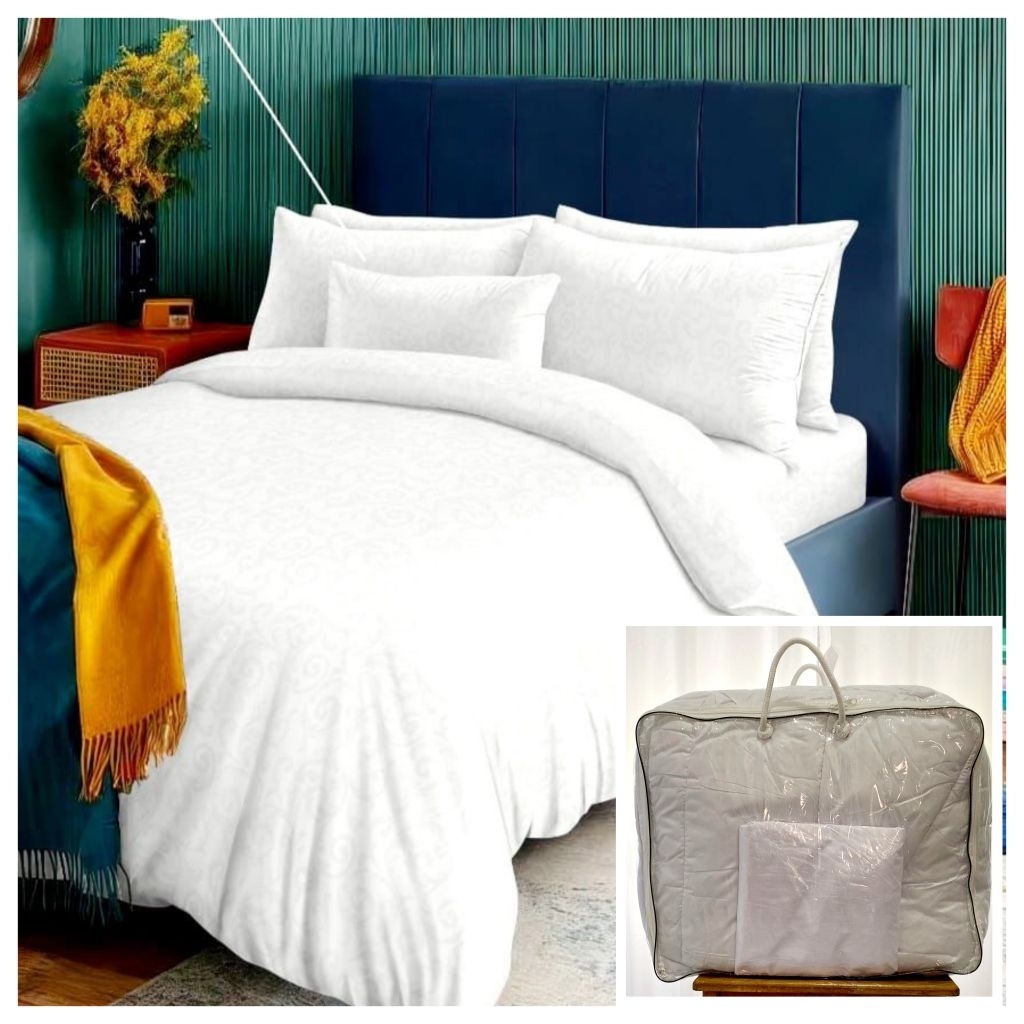 BISA COD BEDCOVER POLOS EMBOSS PUTIH UNTUK HOTEL PENGINAPAN SET SPREI BAHAN KATUN MOTIF MINIMALIS MO