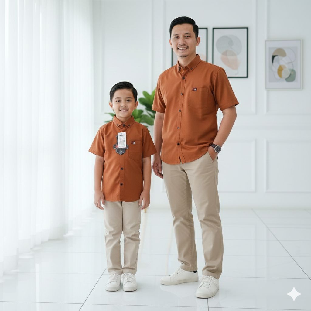 Hem Couple Kemeja Polos Couple Katun Ayah Dan Anak Warna Brown coklat polos katun
