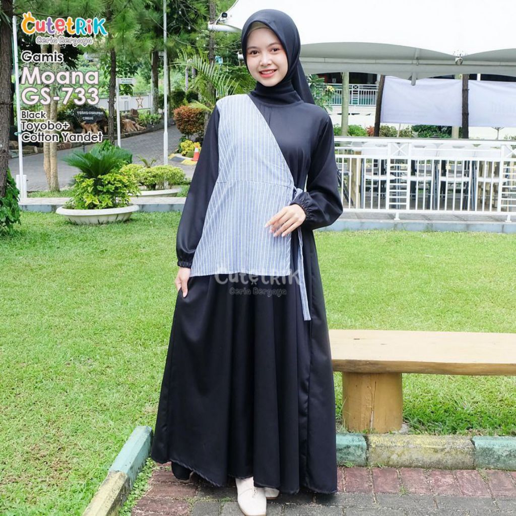 GAMIS WARNA HITAM BAHAN TOYOBO TERBARU CUTETRIK LEBARAN 2026 GAMIS MOANA GAMIS OOTD ANAK PEREMPUAN T