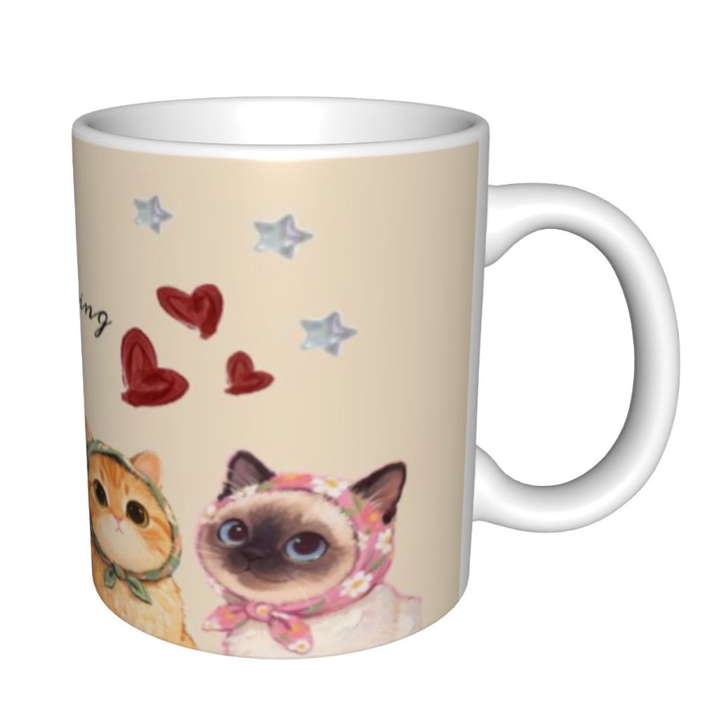 Mug Kopi Kucing Imut dengan Aksesoris Bandana & Pesan "Keep Going" Pesan Motivasi Hangat Koleksi Gel