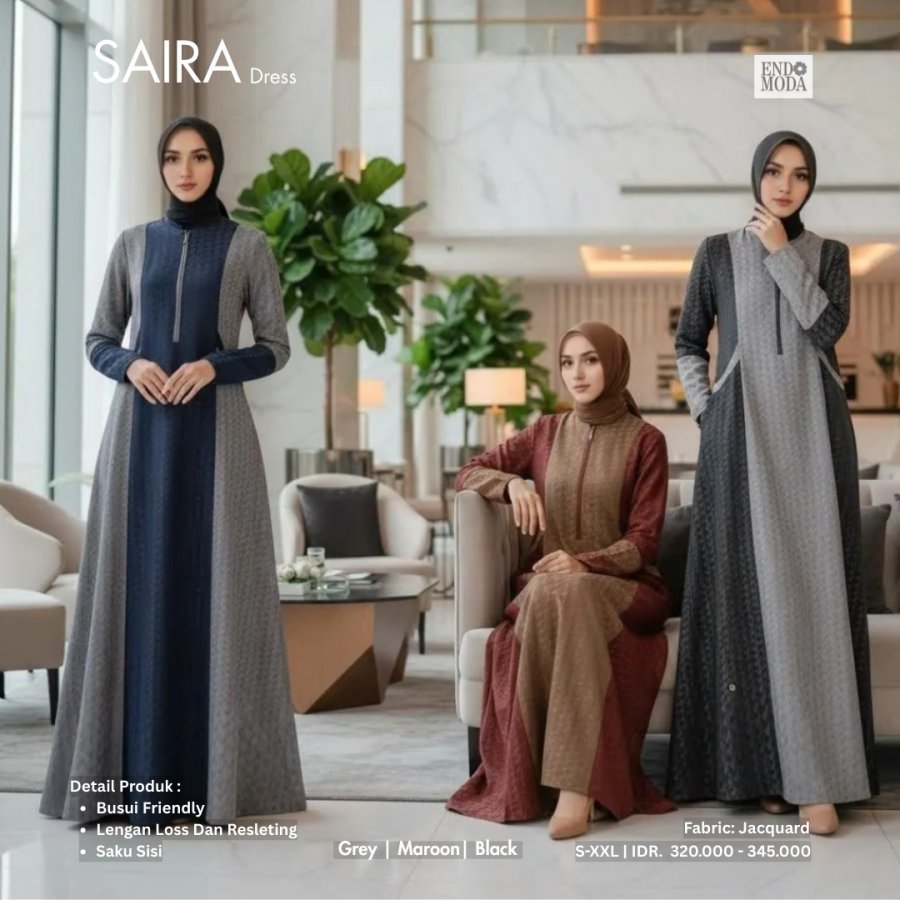 ENDOMODA Dress Saira Gamis Wanita Muslimah OOTD Kerja Pengajian Pesta Kekinian