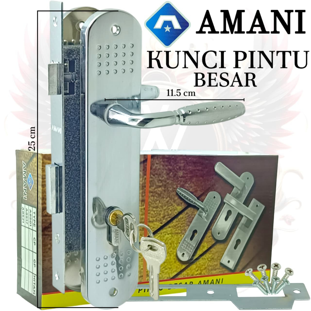 kunci Pintu Besar 25 cm AMANI | handle pintu 1 set | kunci set komplit ukuran besar gagang BULAT