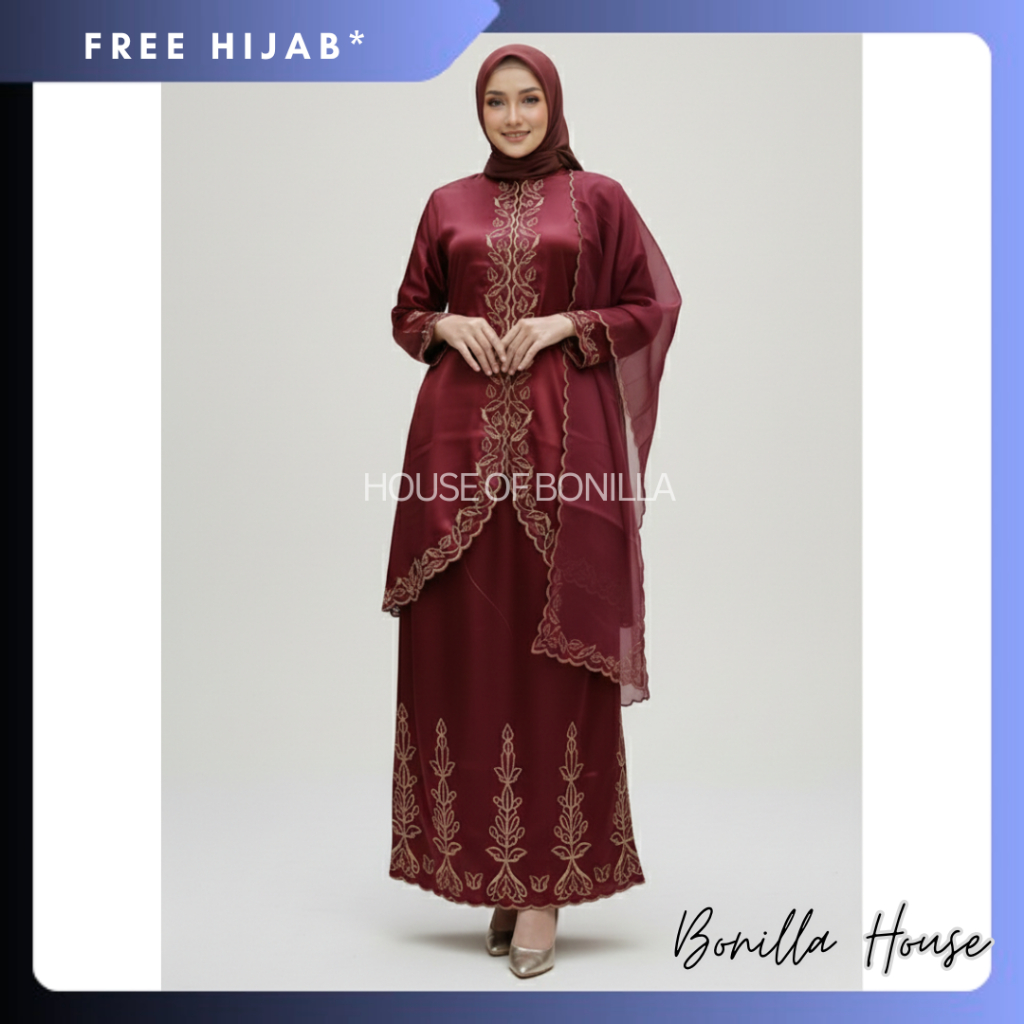Setelan Kebaya Kurung KHARISMA Dan Selendang Organza – Set Baju Kurung Full Bordir Pelangi Jaya