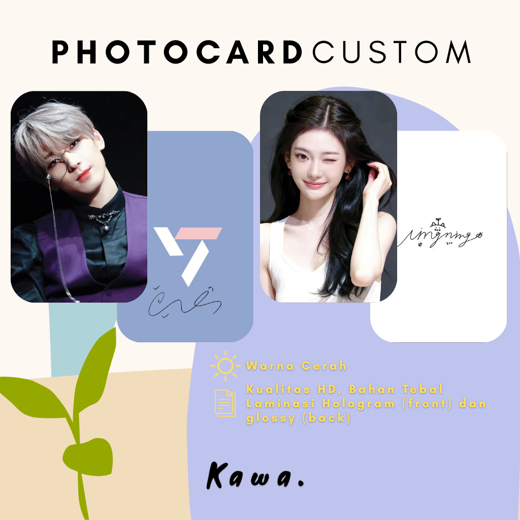 PHOTOCARD CUSTOM PREMIUM 2 SISI FREEBIES LAMINASI HOLOGRAM SUPER TEBAL Bisa Request Foto & Gambar