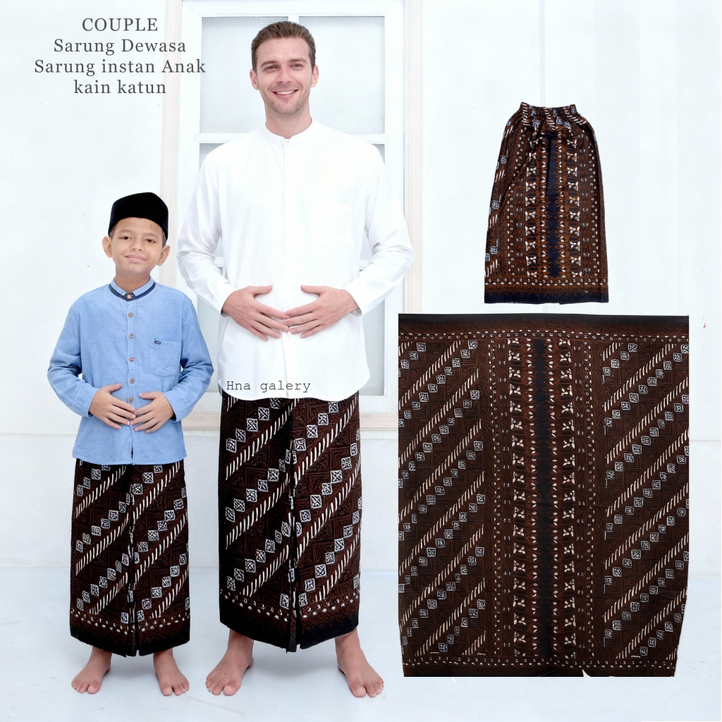 Sepasang Sarung dewasa & sarung Instan Anak Kain Katun Motif Batik Sogan