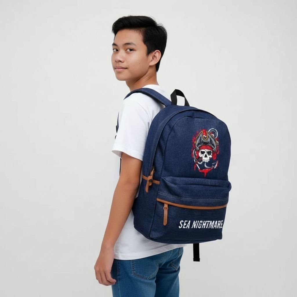 Tas Ransel Sekolah Pria Distro SMP SMU Denim Kantong Ransel Cowok Jeans Laki Tas Gendong