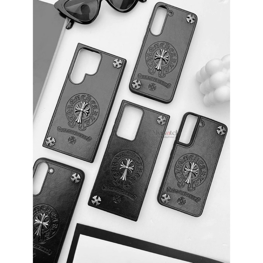 CHROME CASE LEATHER MOTIF CASING IPHONE 11 12 13 14 15 PRO MAX HEARTS