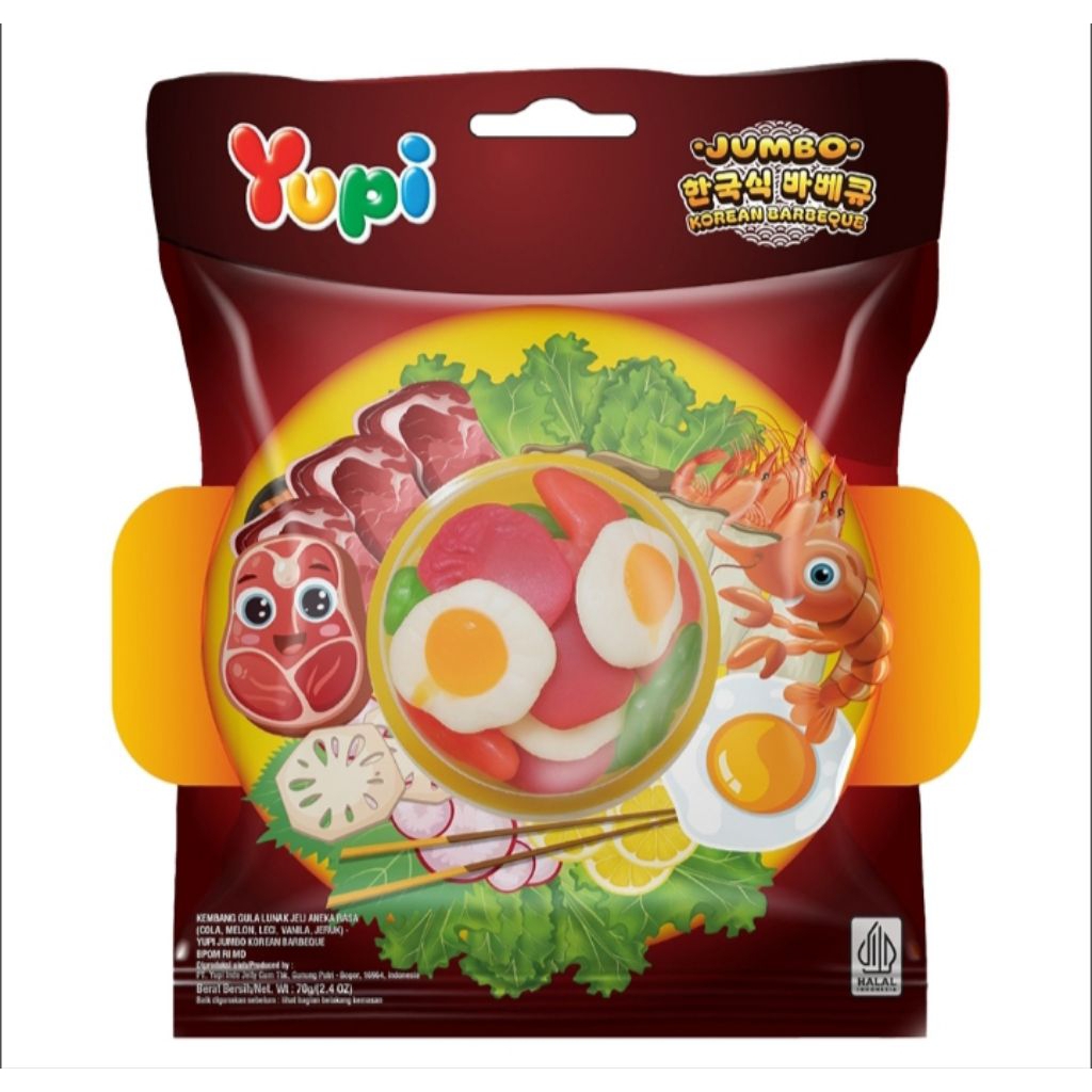Yupi jumbo permen gummy Korean barbeque 70 gr