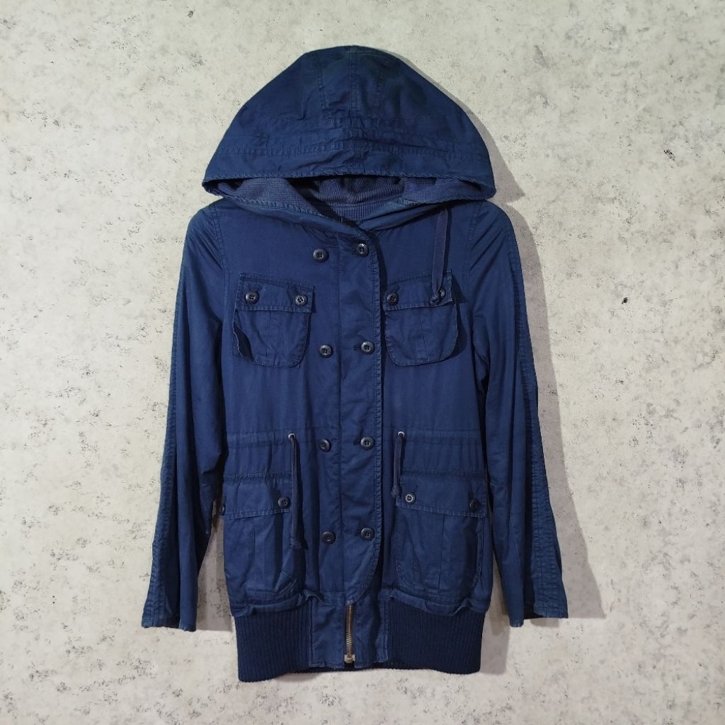 Jaket Parka tactical tebal pria MOUSSY Navy multi pocket banyak saku cargo hangat casual size M