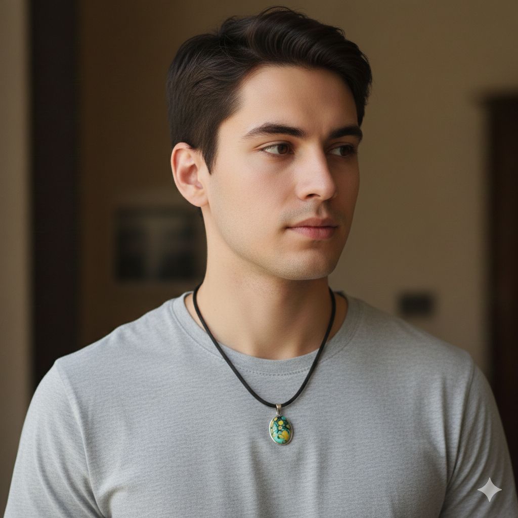 Kalung Liontin Batu Akik Pirus Tibet Ceplok Kuro