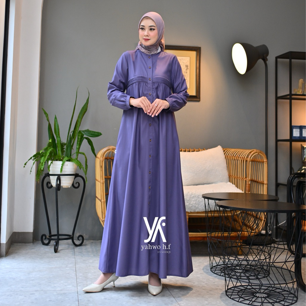Yahwo hijab fashion-Gamis Abaya Lebaran Terbaru-full kancing(busui)-bahan toyobo-gamis pesta