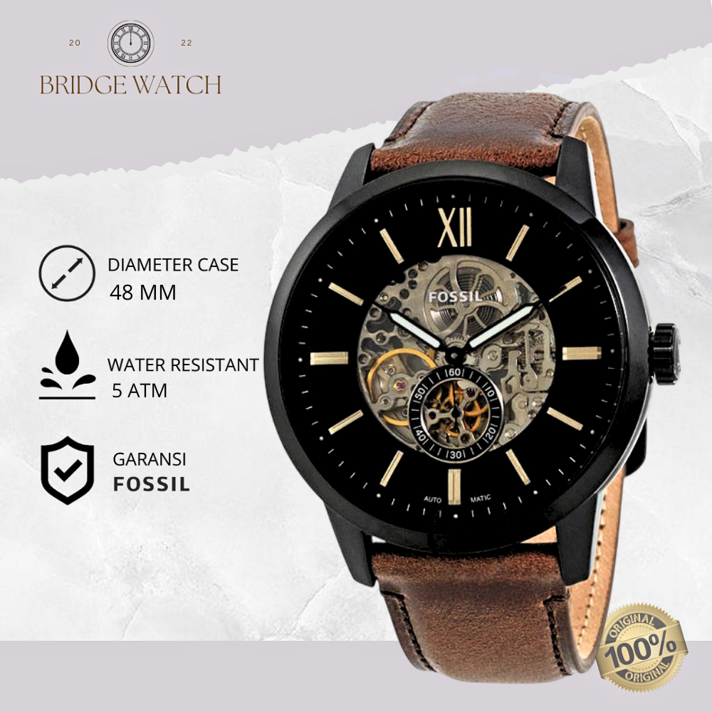 Jam Tangan Fossil Townsman Automatic Pria Analog Brown Leather Casual Sporty Original ME3155