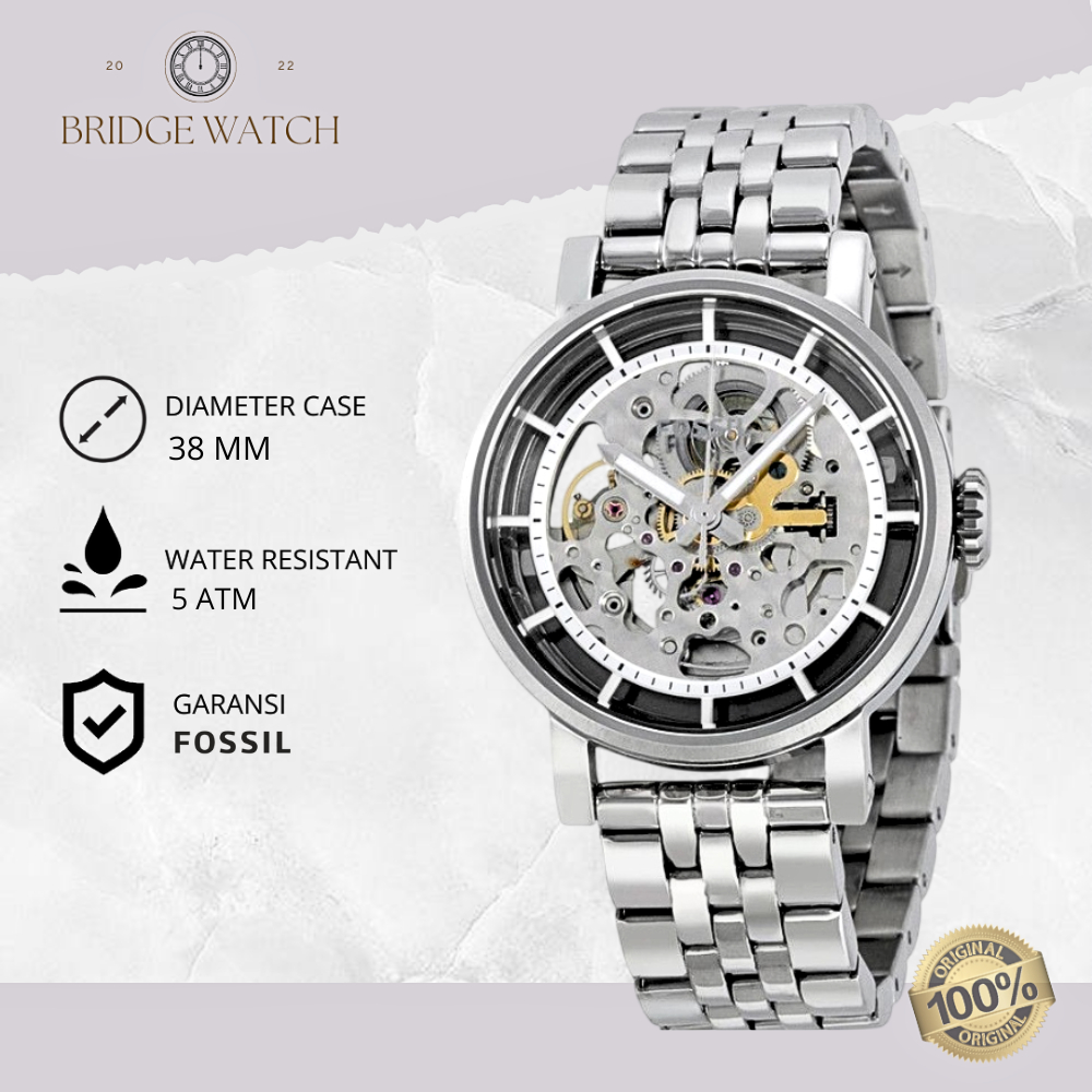 Jam Tangan Fossil Automatic Wanita Analog Rantai Silver Stainless Steel Mewah Original ME3067