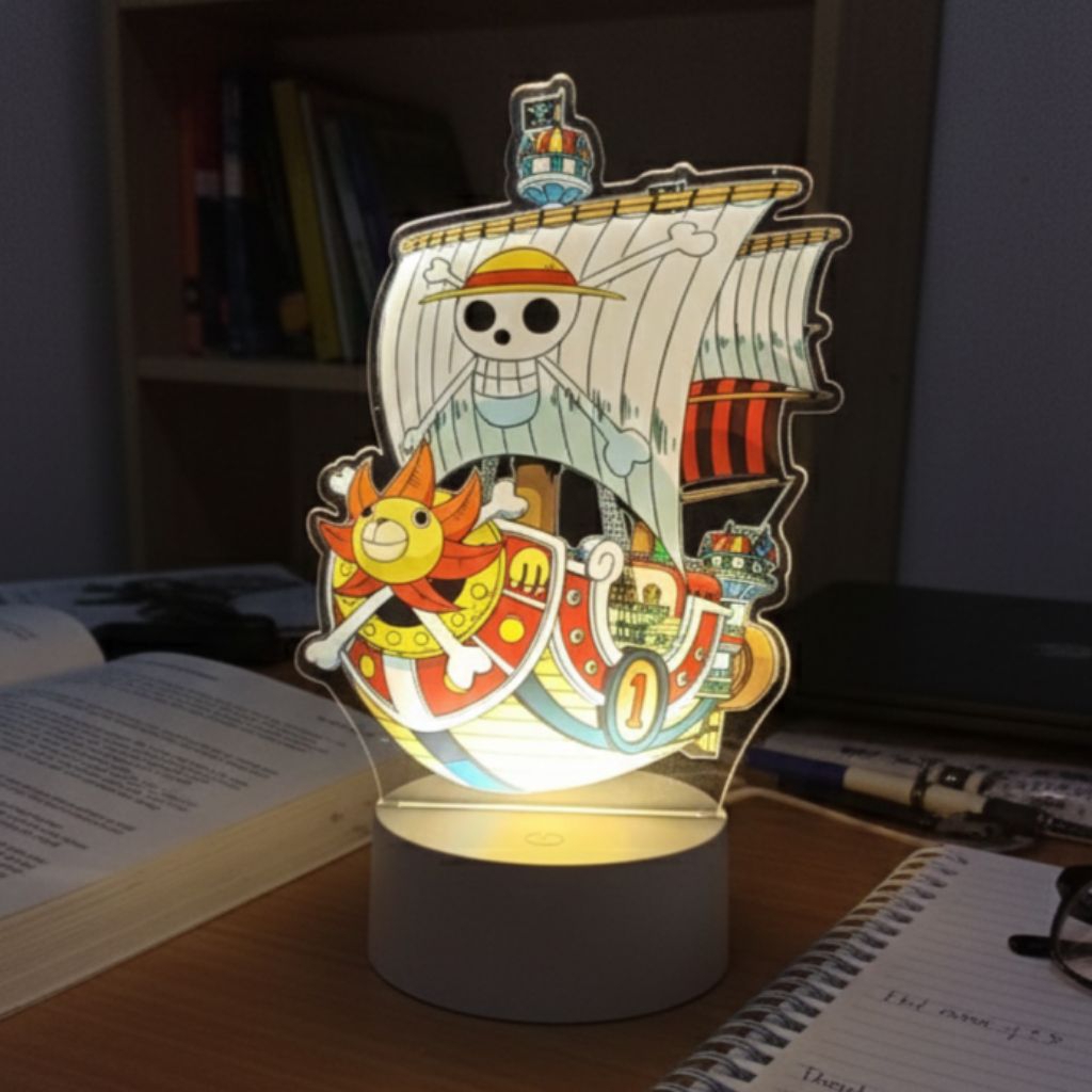 Lampu Tidur Akrilik LED One Piece Thousand Sunny Ship 3D Night Lamp - Dekorasi Meja Belajar Anime