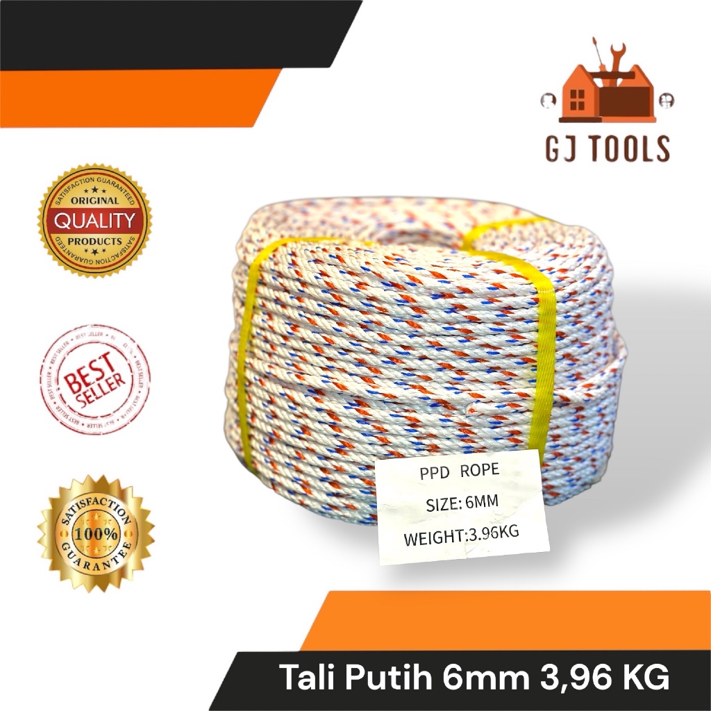TALI TAMBANG PUTIH 6MM ISI 3.96 KG - TALI NYLON 6MM - TALI SERBA GUNA
