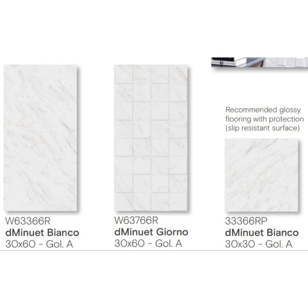 Keramik Roman Glossy dMinuet Bianco/dMinuet Giorno Ukuran 30×60/30×30cm