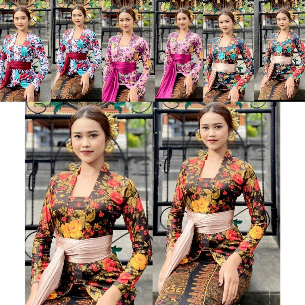 Atasan Kebaya Modern Kembang Bunga Tangan Panjang Adem Adat Tradisional Floral Nenek Jadul Kartini