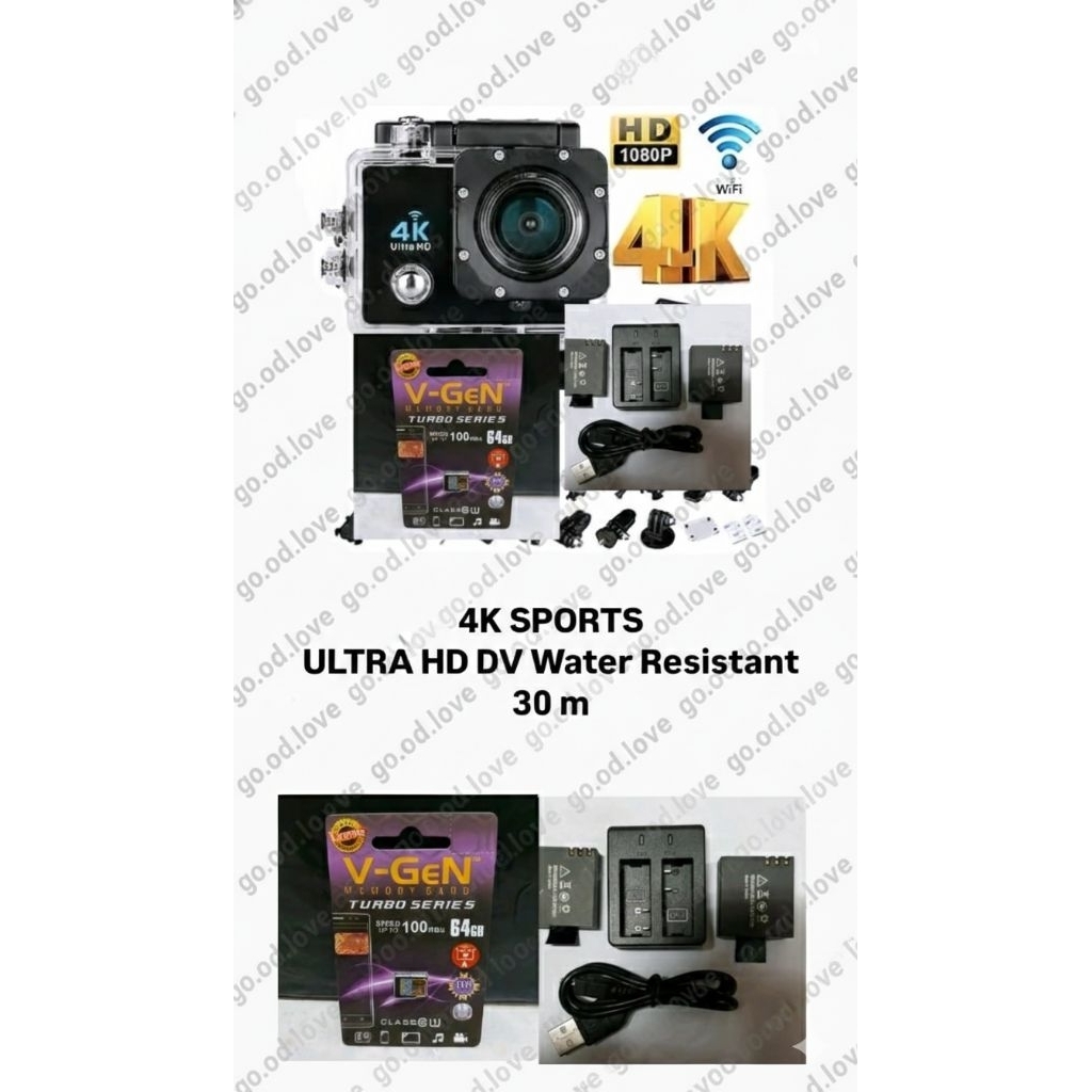 (prelove/second/bekas) Paket Lengkap KOGAN WIFI ACTION CAM + Memory 64 gb V-Gen + Baterai 1050 mAH 4