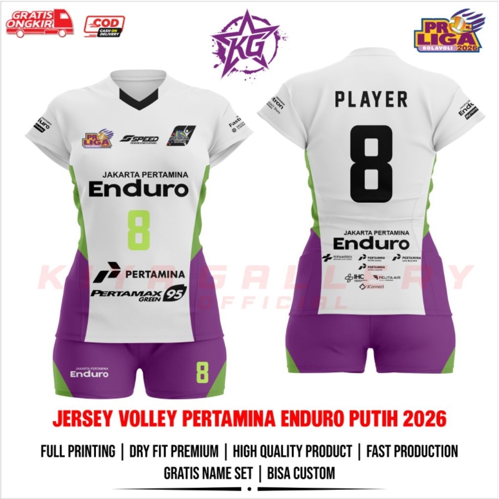 JERSEY BAJU VOLI WANITA PROLIGA PERTAMINA ENDURO PUTIH 2026 FULL PRINTING GRATIS NAMA DAN NOMOR