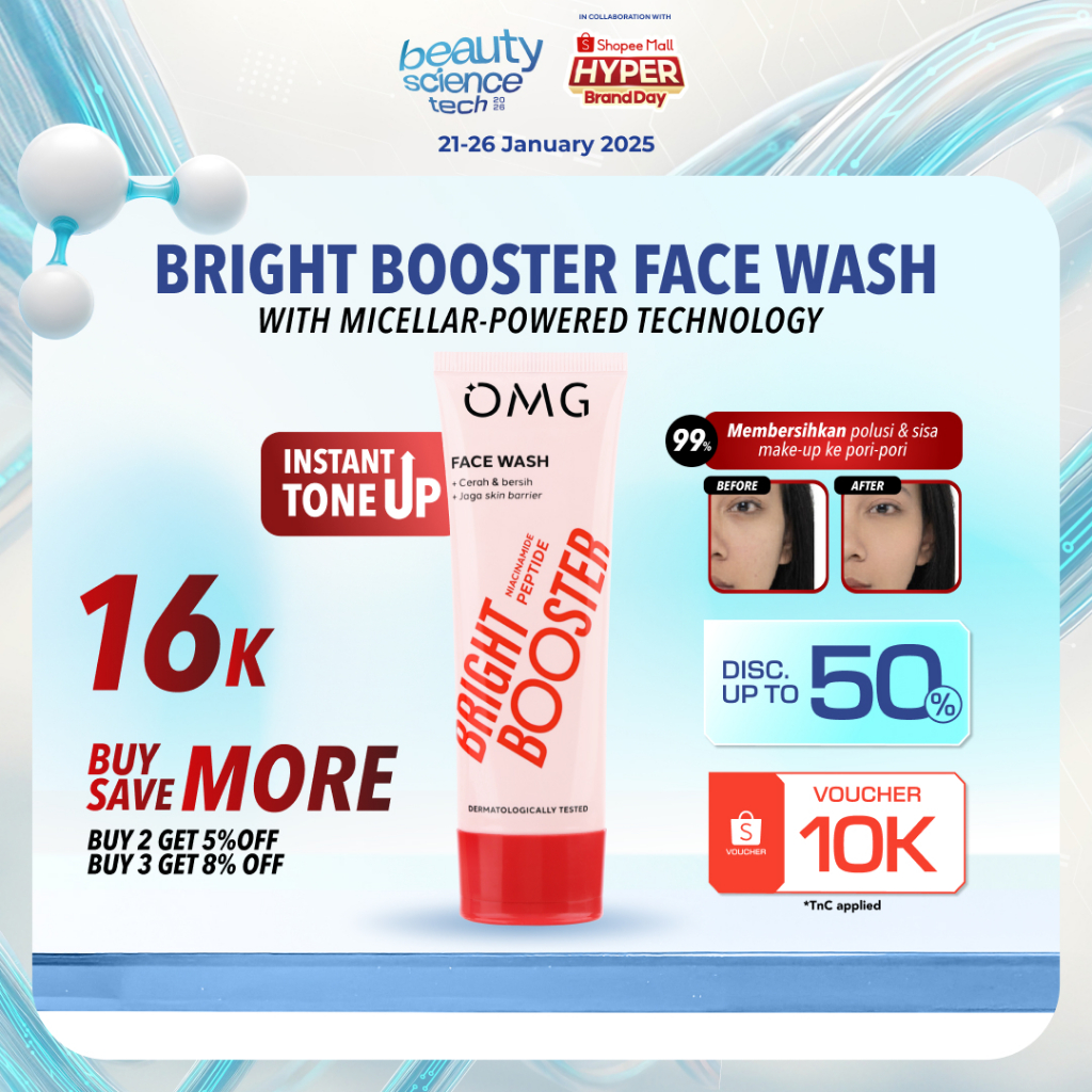 OMG Oh My Glow Bright Booster Face Wash 50ml & 100ml - Tone Up Face Wash - Membersihkan Hingga ke Po