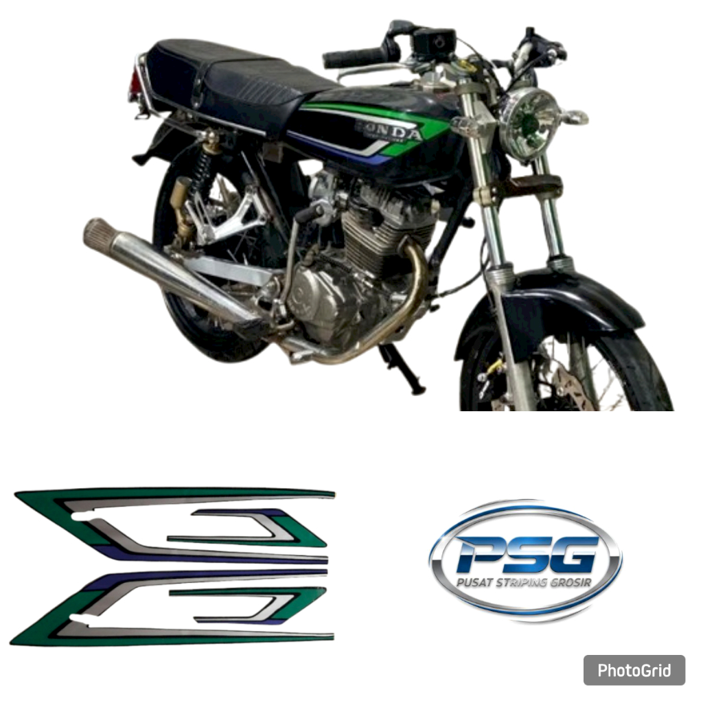 STICKER STRIPING LIS BODY MOTOR HONDA GL 100 TAHUN 1994 1995 WARNA HITAM HIJAU STANDART