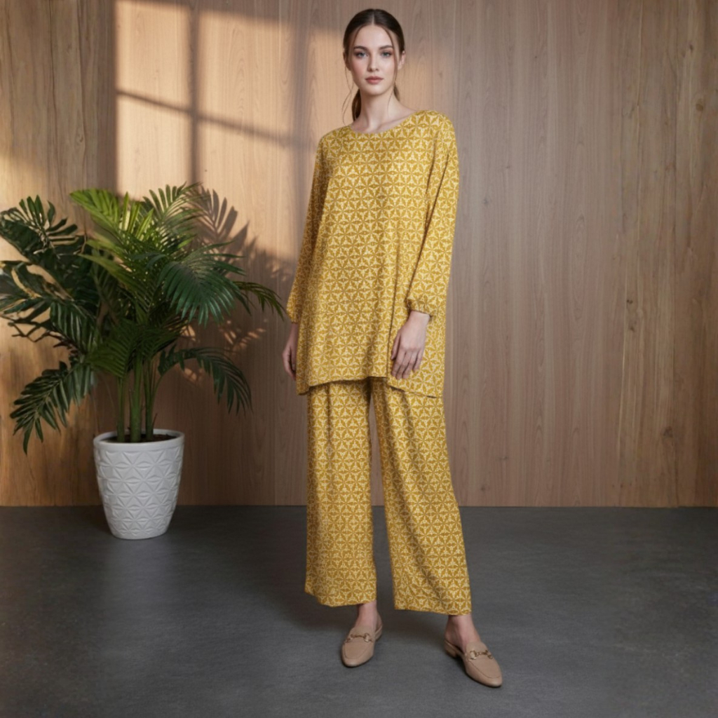 Setelan Tunik Wanita One Set Long Tunik Celana Kulot Panjang Rayon Premium